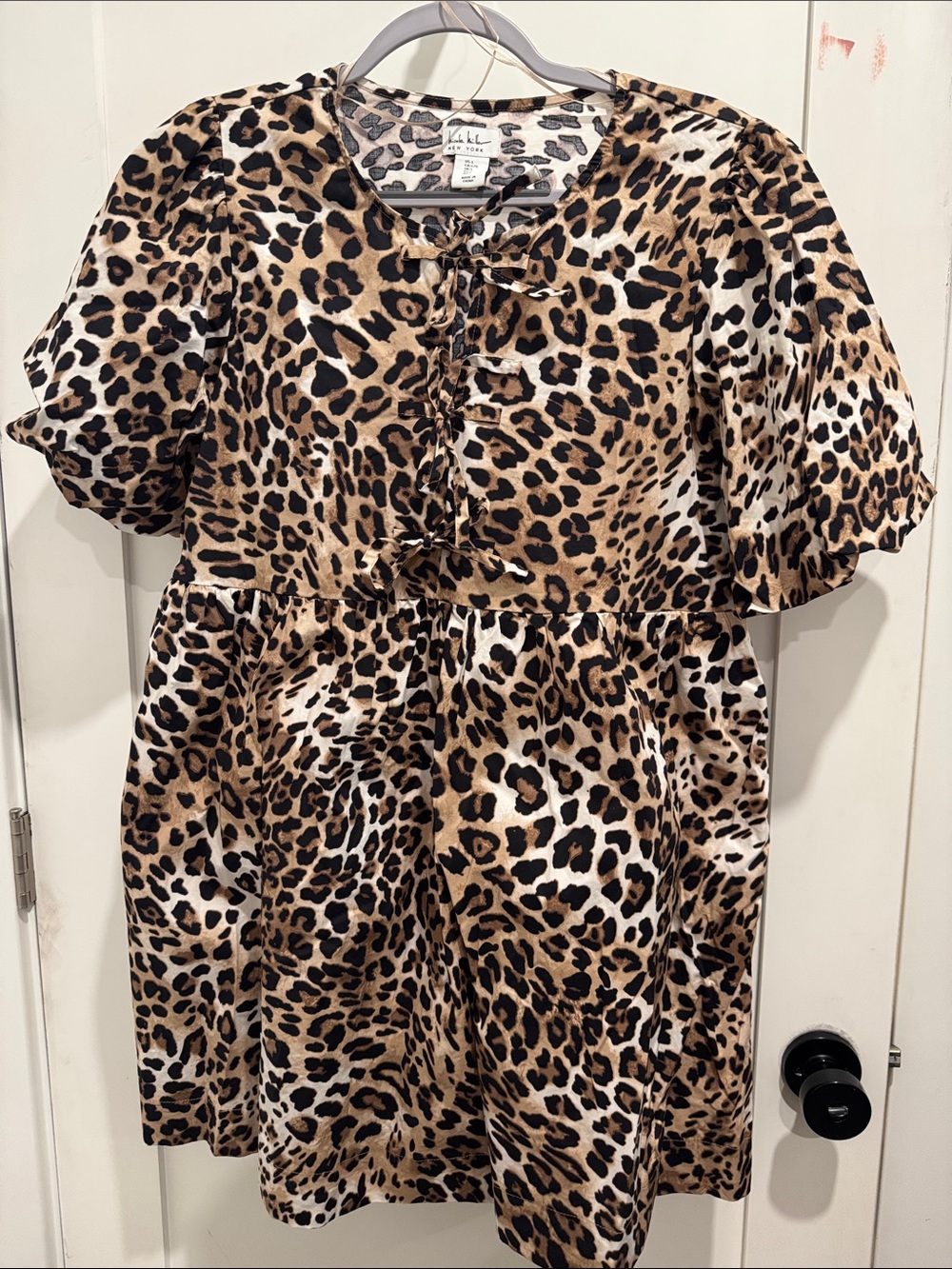 Leopard Print Puff Sleeve babydoll Dress - Animal Print